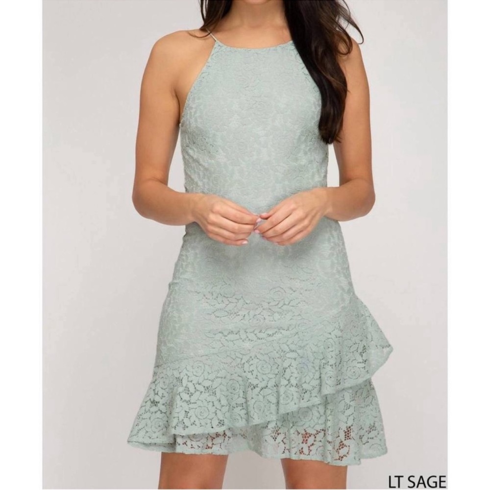 NEW SHE + SKY lace cami dress in light sage
